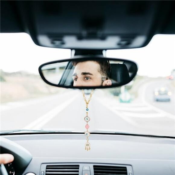 Heart evil eye car mirror hanging charm beaded rearview ornament sun catcher dec - Picture 6 of 8